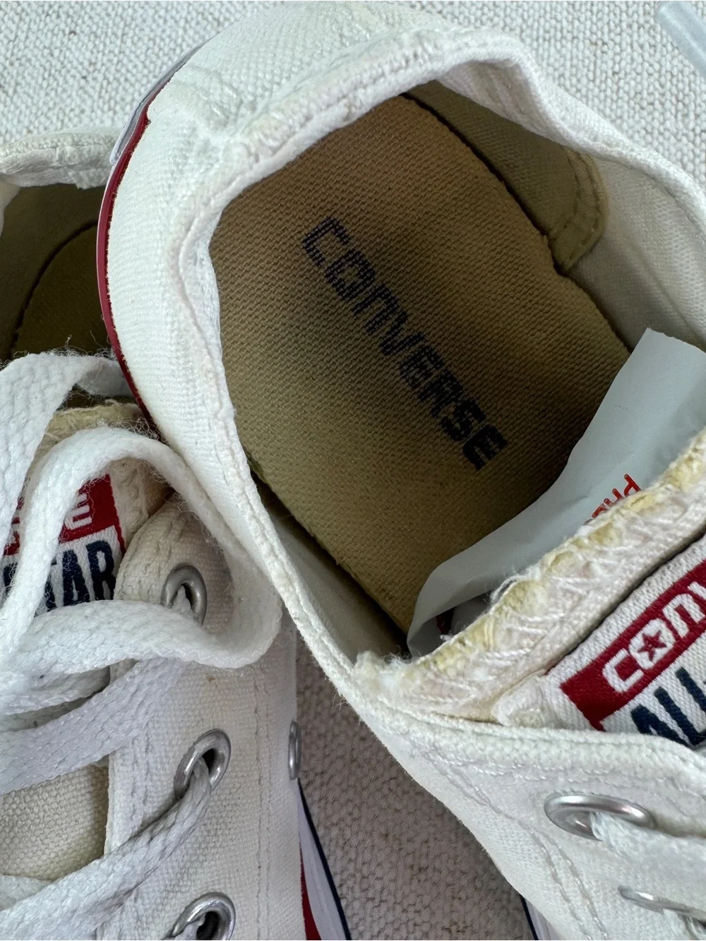 Converse youth size 3 Low Top Canvas Sneakers in Off-White with Red Trim
